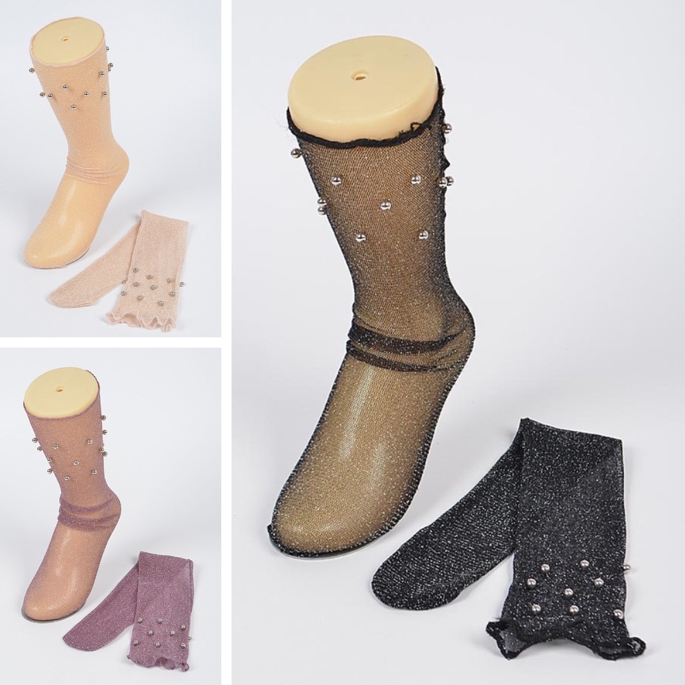 40R. Mesh Metallic Thread w/Beaded detail Socks